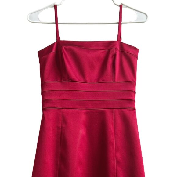 Theory Red Satin Cocktail Dress Spaghetti Strap Knee Length Dress Size 0 Elegant - Picture 3 of 13